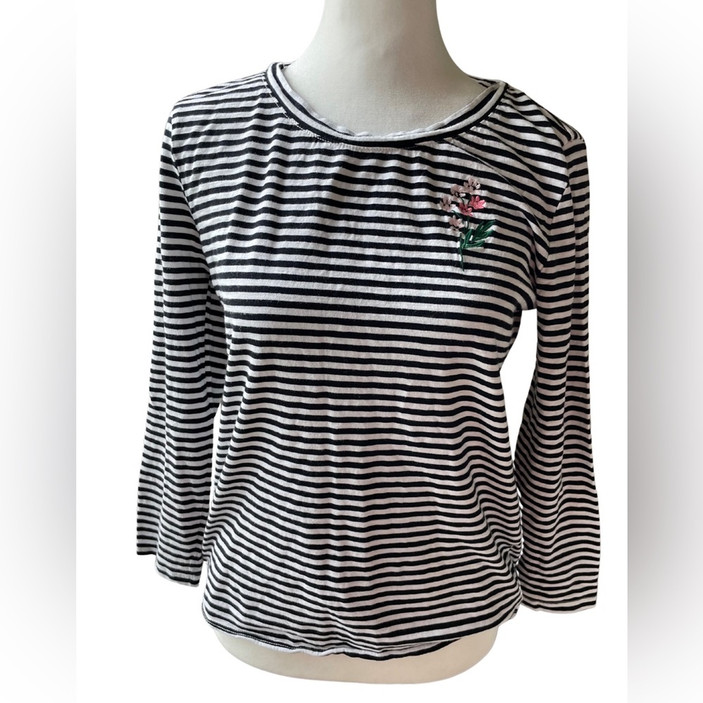 Abigail Borg J Crew Xtra Small Black & White Striped Long Sleeve | Embroidered